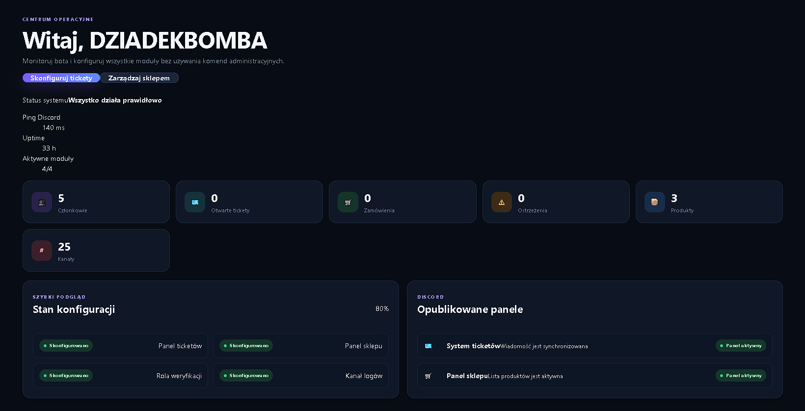 Bot Discord z panelem WWW
