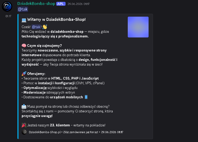 Wiadomości embed na serwerze Discord