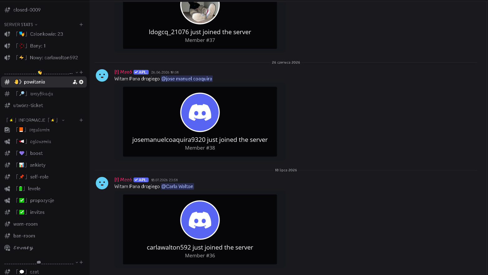 Główny widok wykonanego serwera Discord